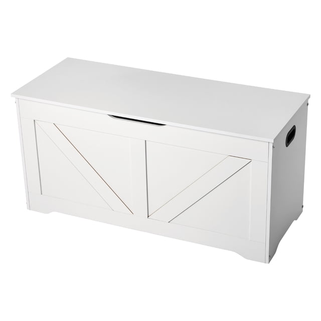 KFFKFF Kids Storage Bench, Wooden Toy Box Chest, Large Storage Cabinet with Safety Hinge, Toddlers Storage Bench, White