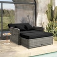 thumbnail image 4 of Costway Wicker Loveseat Sofa Set Patio Rattan Daybed with Ottoman & Retractable Side Tray Black, 4 of 10