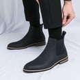 thumbnail image 3 of Men's Chelsea Boots Fashion Leather Pointed Toe Winter Fall Elastic Slip on Mid Calf Short Ankle Booties, 3 of 6
