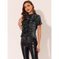 thumbnail image 2 of INSPIRE CHIC Haut en Velours à Paillettes pour Femme Col Rond Manches Courtes Blouse de Soirée Boîte de Nuit P Noir, 2 of 5