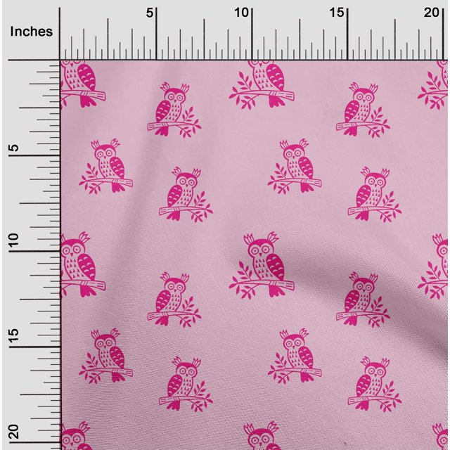 oneOone Georgette Viscose Fabric Branch & Owl Block Print Sewing Fabric BTY 42 Inch Wide