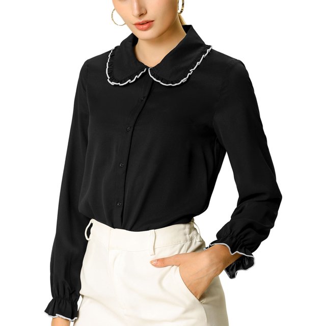 INSPIRE CHIC Chemises de Travail pour Femmes à Volants Doux Col Peter Pan Boutonnées