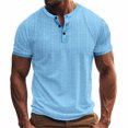 thumbnail image 1 of BEFOKA Mens Summer Short Sleeve Tops,Summer Tops Clearance,Man Leisure Button Solid Color Ventilation Short Sleeve Round Neck Top, 1 of 5