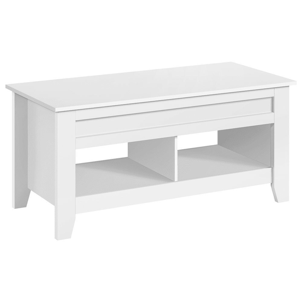 FullFurnique Table Basse Relevable 104 cm avec Compartiment Caché et 2 Étagères Ouvertes