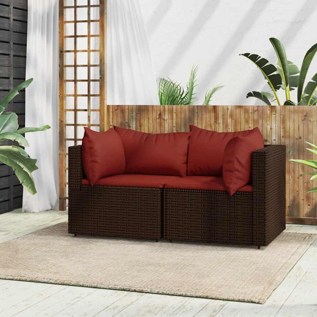 vidaXL Garden Corner Sofas with Cushions 2 pcs Brown Poly Rattan