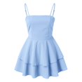 thumbnail image 4 of Women's Summer Blue Sling Dress - Square Neckline Backless Bow, Mesh Fabric, Double Ruffle Hem, Casual/Party, 4 of 5