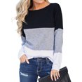thumbnail image 4 of Women Tricolor Spliced Round Neck Long Sleeve Pullover Top, 4 of 7