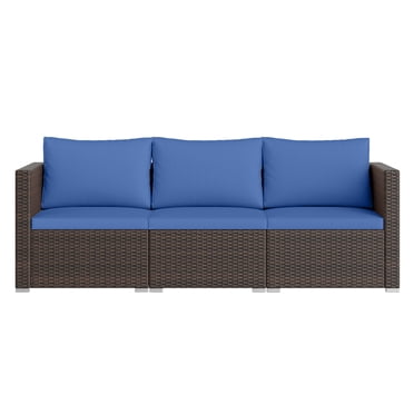 Patiojoy 3-Piece Outdoor Wicker Sectional Sofa Set PE Rattan Modular Couch with Thick Cushions Navy