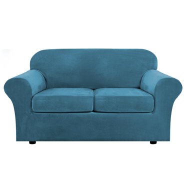 Housse de Canapé Extensible en Velours 2 Pcs 2024 avec Housses de Coussin Séparées (Bleu Foncé Fauteuil/1 Place)