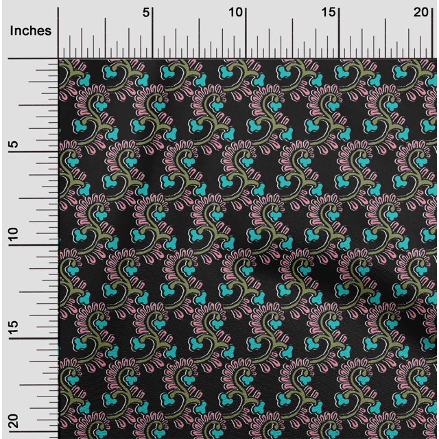 oneOone Cotton Flex Fabric Spiral & Floral Block Print Fabric BTY 40 Inch Wide