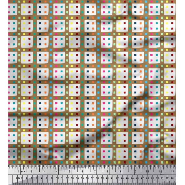 Soimoi Modal Satin Fabric Geometric Check Print Fabric by The Yard 42 Inch Wide