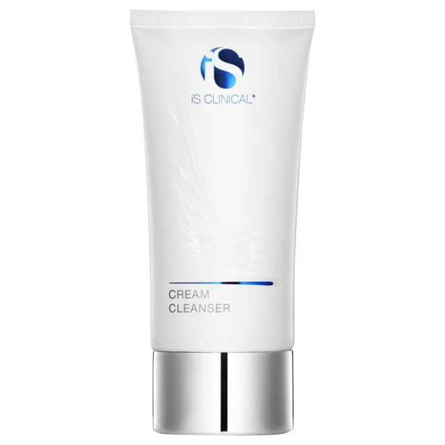iS Clinical Cream Cleanser in a 4 fl oz (120 ml) tube with a sleek white design and silver cap. This lightweight, moisturizing cleanser is formulated with bio-nutrients, antioxidants, and restorative ingredients to deep-cleanse skin and pores without drying. Suitable for dry and hypersensitive skin, it effectively removes dirt, oil, and makeup, leaving skin soft, hydrated, and refreshed. Paraben-free and ideal for compromised skin conditions.