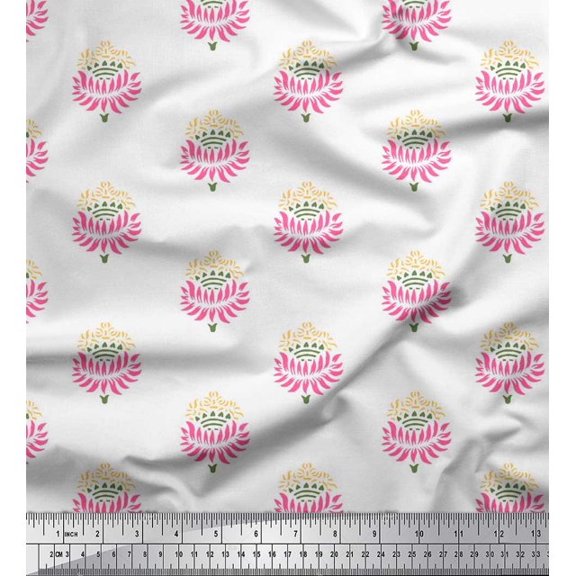 Soimoi Poly Georgette Fabric Leaves & Floral Block Fabric Prints by Yard 52 Inch Wide