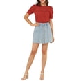 thumbnail image 2 of INSPIRE CHIC Hauts Froncés pour Femmes Col Ras du Cou Manches Courtes Dos Goutte d'Eau Blouse Florale TP Rouge, 2 of 7