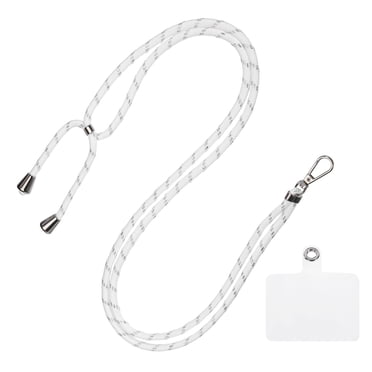 Unique Bargains Lanière de Téléphone Bandoulière Ajustable Lanière de Cou avec Patch de Lanière Transparent pour Téléphone Intelligent Blanc Argent 1 Pcs