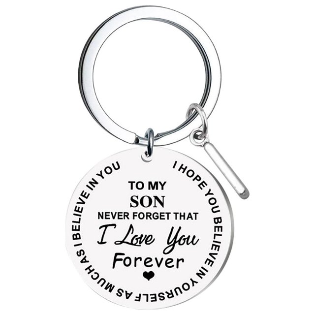 TIMIFIS Key Chain DIY To My SON Stainless Steel Last Name 26 Letter Keychain 2.5cm Valentine'S Day Gift