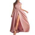 thumbnail image 1 of Pompotops Mode Femmes Sexy à Manches Courtes Agrafes Paillettes Solides Haute Fendue à Manches Longues Partie Longue Robe de Cocktail, 1 of 9