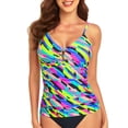 thumbnail image 4 of RELLECIGA Women's V Neck Shirred Tankini Top Swimsuits Tummy Control Bathing Suit, 4 of 7