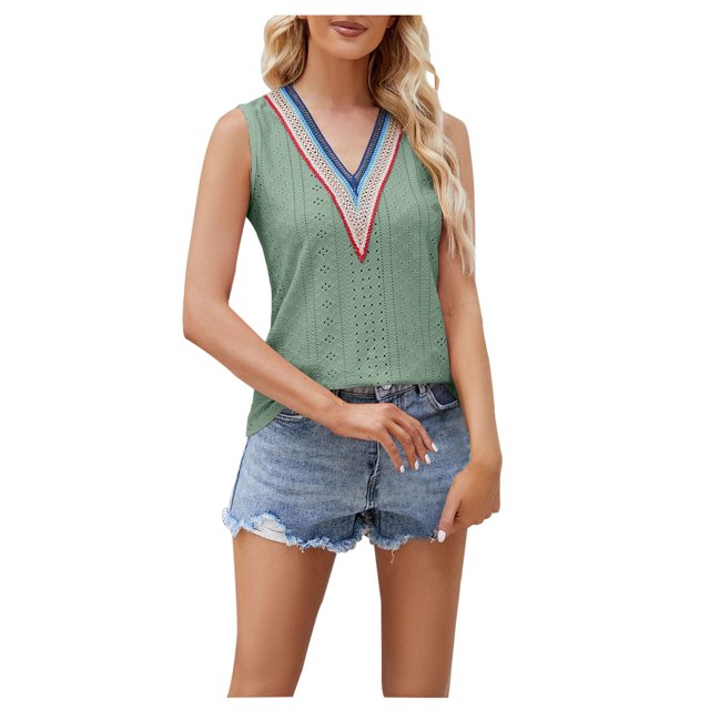 Birdeem Mode Femmes Été Col en V Dentelle Patchwork Sans Manches Haut Aguichant Blouse