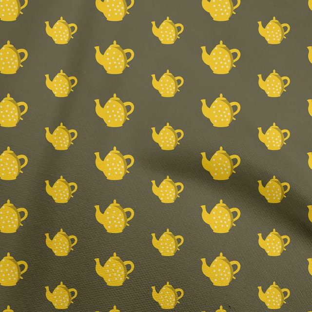 oneOone Georgette Viscose Dark Olive Green Fabric Tea Kettle Sewing Material Print Fabric By The Yard 42 Inch Wide-S2