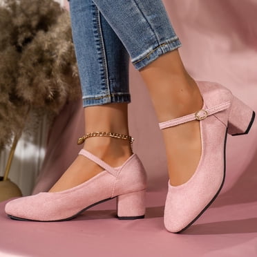 TopLLC Chaussures à Talons Moyens Printemps pour Femmes Nouvelles Grande Taille en Suède Talon Épais Givré Talon Moyen Peu Profond à Boucle Chaussures de Travail Chaussures Simples pour Femmes Chaussures pour Femmes