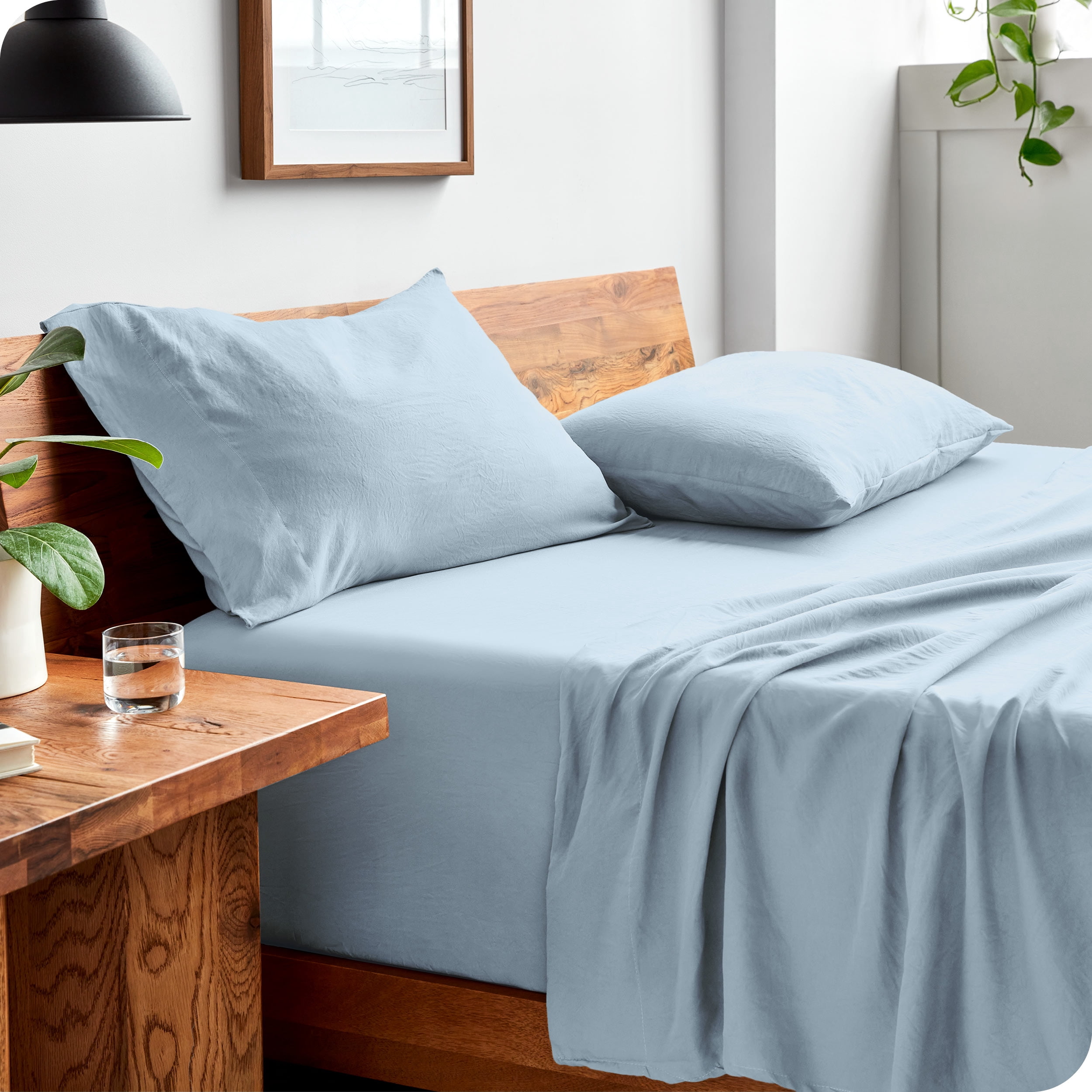 Bare Home Washed Sheet Set - Premium 1800 Collection - Deep Pocket - 3 Piece - Twin XL, Summer Sky