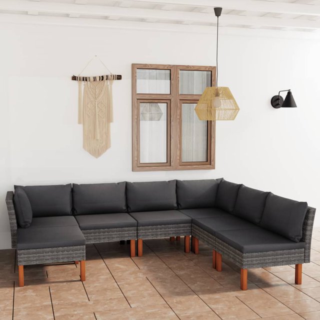 vidaXL Ensemble de Salon de Jardin 7 Pcs avec Coussins en Rotin Poly Gris