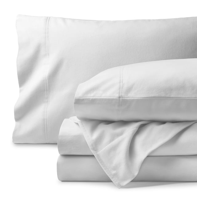 Bare Home Organic Flannel Sheet Set - 100% Organic Cotton - Deep Pocket - 4-Pieces - Full, White