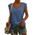 thumbnail image 2 of Pompotops Mode Femme Décontracté Col en V Blouse Unie Sans Manches T-Shirt Hauts d'Été, 2 of 4