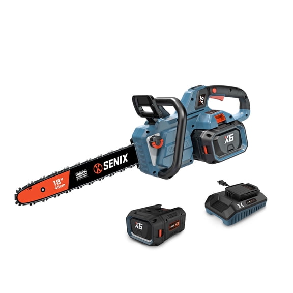 SENIX CSX6-M1 18" 60V Battery Powered Chainsaw, Brushless, Automatic Oiler, Tool-Free Chain Tensioning, Cordless