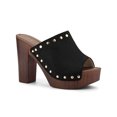 thumbnail image 1 of BLISSFUL STEP Women's Shoes Platform Chunky Heels Open Toe Rivet Faux Suede Slides Sandals Black 5.5, 1 of 8