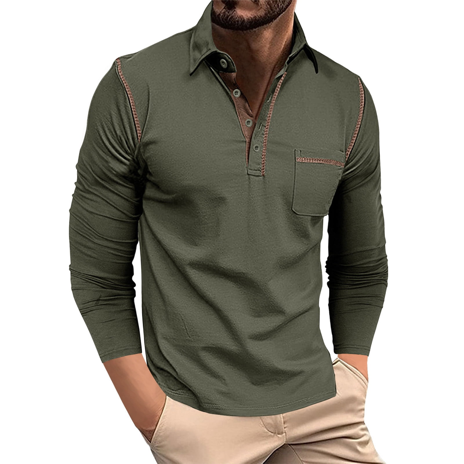 AherBiu Mens Golf Shirts Long Sleeve Stretch Quick-Drying Athletic Pullover Outdoor Running Workout Sports Button Shirt