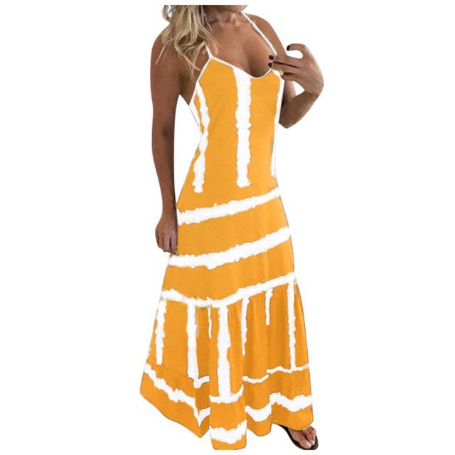 Cameland Robe Décontractée pour Femme Grande Taille, Imprimé Marguerites, Col en V, Sans Manches, Ample, Longueur Genou, Jaune, TG