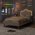 thumbnail image 4 of GloryStar LED Princess Bed Frame, Velvet Upholstered Kids/Girls Platform Bed with Adjustable Lighted Headboard & Footboard, Wooden Slats, No Box Spring Required, 4 of 9