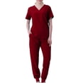 thumbnail image 1 of Pisexur Plus Size Scrub Set for Women - Slim Solid Color V-Neck Scrub Top & Skinny Cargo Scrub Pants With Pockets, 1 of 3