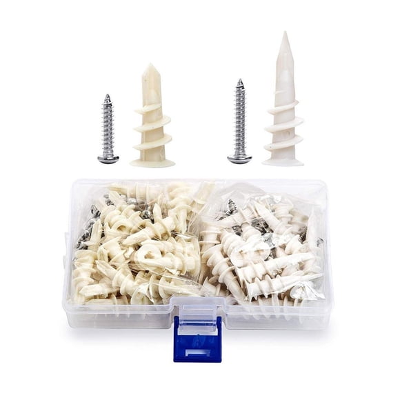 100pcs Plastic Expansion Tube Self-drilling Drywall Anchors Screw Plasterboard Nylon Anchors Home Curtain Drywall Tool ,Easy to Use