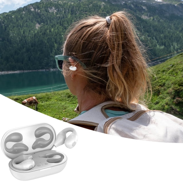 BotaniNest Écouteurs Sans Fil à Clip d'Oreille à Conduction Osseuse, Écouteurs à Oreille Ouverte, Écran LED, Micro Intégré avec Crochets d'Oreille pour Musique et Appels Téléphoniques, Sports