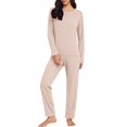 thumbnail image 1 of Ensemble de Pyjama pour Femmes Col Rond Manches Longues Grande Taille Ensemble de Maison pour Femmes Design Fin Couleur Unie Pantalon Manches Longues Ensemble Deux Pièces Pyjama Femme, 1 of 3