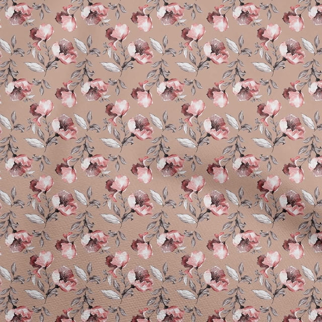 oneOone Polyester Spandex Rose Brown Fabric Floral Craft Projects Decor Fabric Printed By The Yard 56 Inch Wide