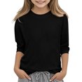 thumbnail image 5 of Plebaso Garçons Filles T-Shirts à Manches 3/4 Col Rond Blouse T-Shirt Basique Hauts Décontractés Unis T-Shirts Légers, 5 of 5