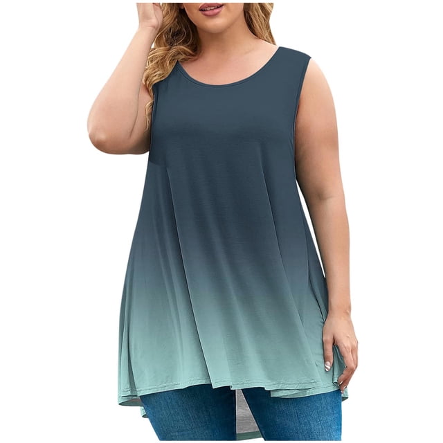 fatyb Débardeurs pour Femmes Grande Taille Couleur Dégradée Sans Manches Tunique Fluide Décontractée Col Ras du Cou Blouses Amples