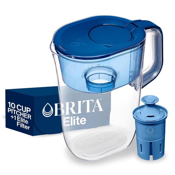 Brita 10 Cup Elite Filter Pitcher with Smart Light Indicator, Reduces 30+ Contaminants including Lead and Microplastics, Filter lasts 6 months, Tahoe, Blue