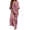 thumbnail image 1 of PEZHADA Robes pour Femmes Femmes Mode Été Décontracté Manches 3/4 Col en V Uni Ample Maxi Chemises Robes Rouge, 1 of 5