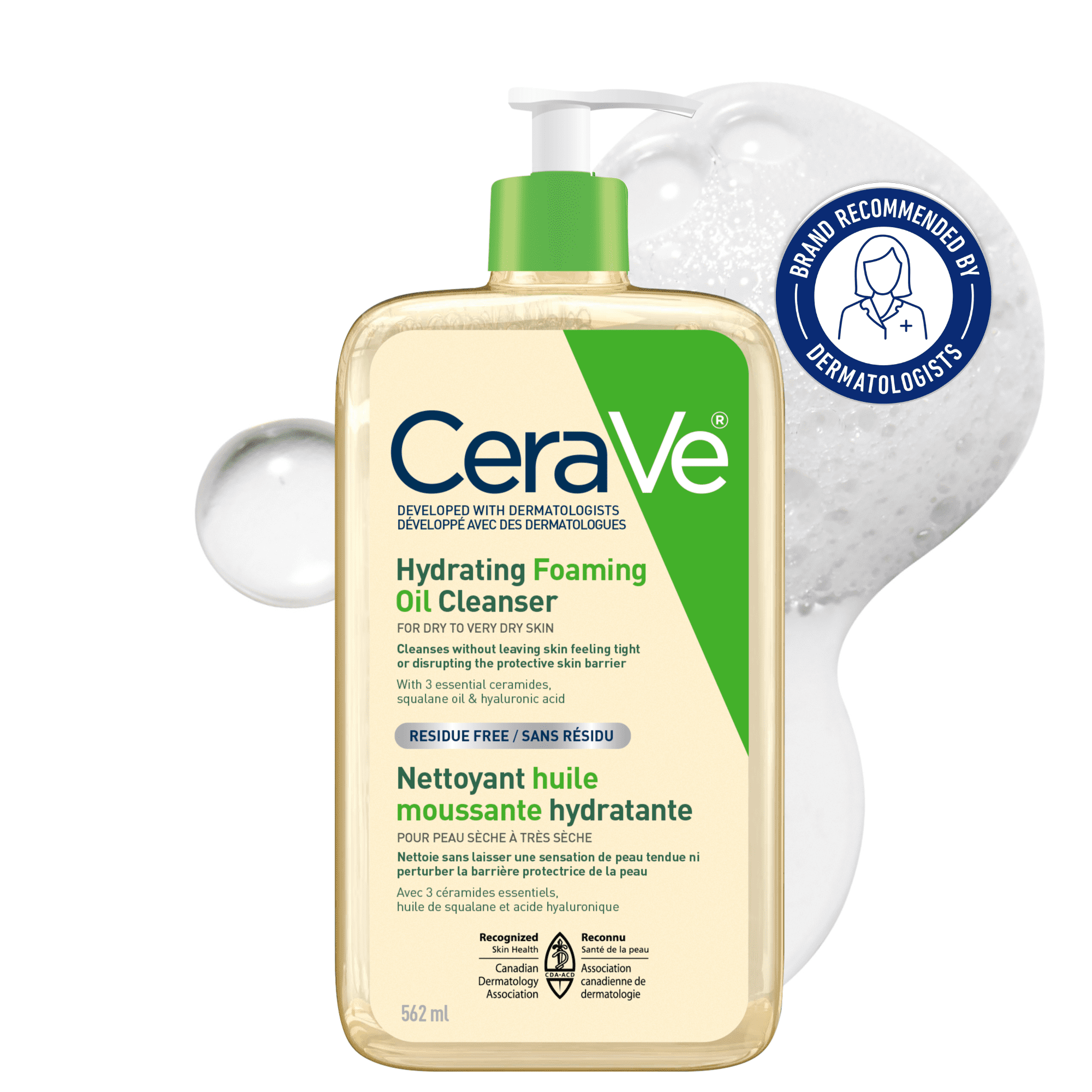 CeraVe Nettoyant Moussant Hydratant à l'Huile, Gel pour Visage et Corps avec Squalane et Céramides, 562 ml