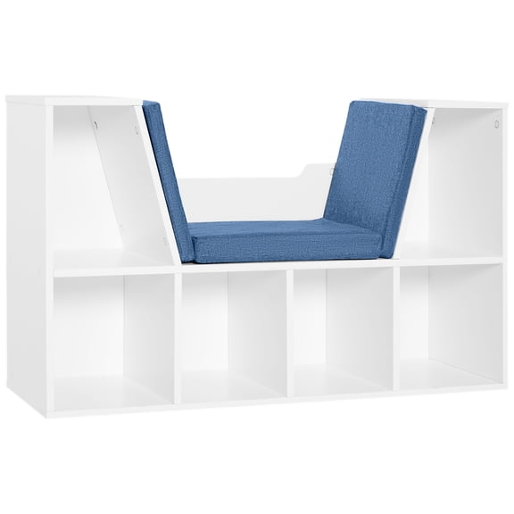 HOMCOM 6-Cubby Bookcase Bookshelf with Cushion Reading Nook, Blue