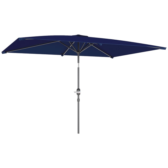 Outsunny Parasol Inclinable pour Patio, Parasol de Marché de Jardin avec Manivelle, Bleu Marine. Ce Auvent Rectangulaire 6,5 Pieds X 9,6 Pieds en polyester Résistant aux UV Offre de l'Ombre pour Patio et une protection contre les Rayons UV. Supporté par un Poteau en Aluminium Résistant à la Rouille avec un Cadre à 6 Baleines, Il Comprend une Manivelle pour une Ouverture et une Fermeture Faciles, et un Mécanisme d'Inclinaison à Bouton-Poussoir pour des angles d'Ombrage Ajustables. Idéal pour les Espaces Extérieurs comme les patios, Balcons, Jardins et gazebos