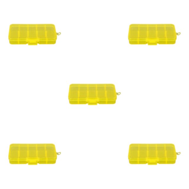 Thinsony 10 Grid Plastic Jewelry Removable Storage Box Beads Container Earring Yellow 12.8x6.5x2.2cm 5Set