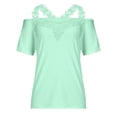 thumbnail image 4 of Dealovy Hauts Grande Taille pour Femmes Épaules Dénudées Col Rond Tunique Manches Courtes Unis Habillés Décontractés Blouses, 4 of 7