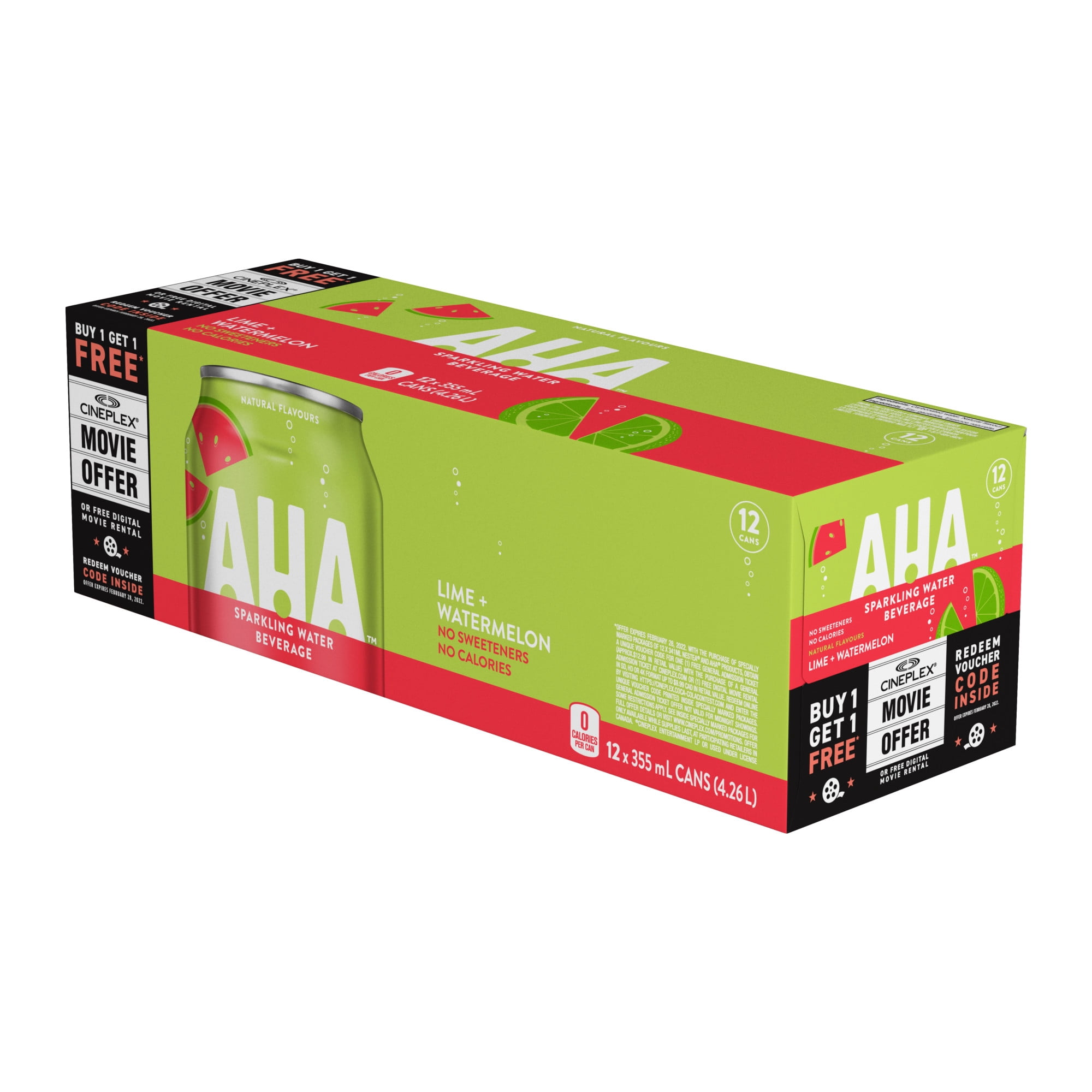 Aha Pastèque au citron vert Fridge Pack Cannettes, 355 mL, 12 Pack