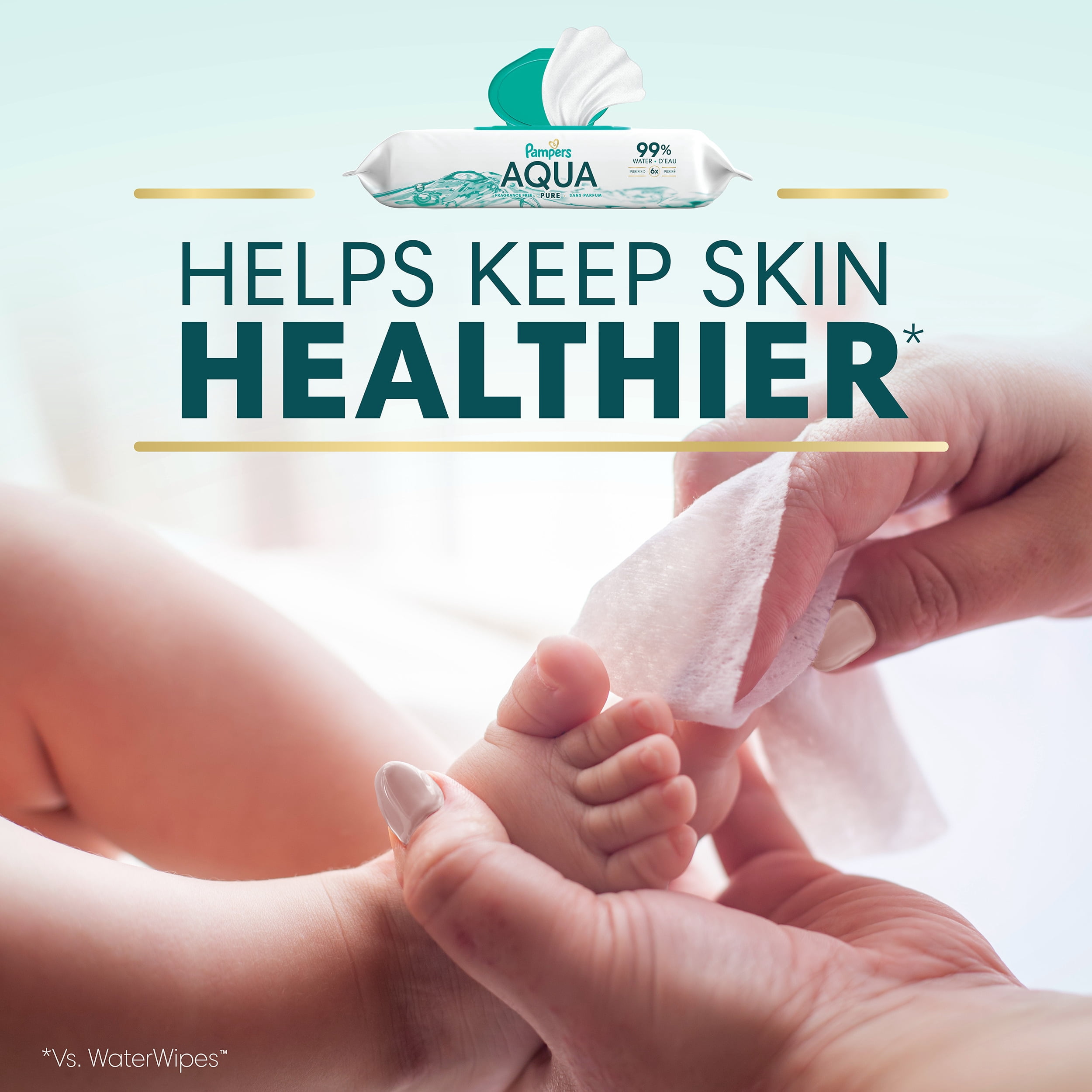 Lingettes pour bébés Pampers Aqua Pure, 99 % d’eau, sans parfum, non parfumées, à base d’eau, lingettes pour bébés à usage multiple, total de 112 lingettes pour bébés (2X emballages rabattables)